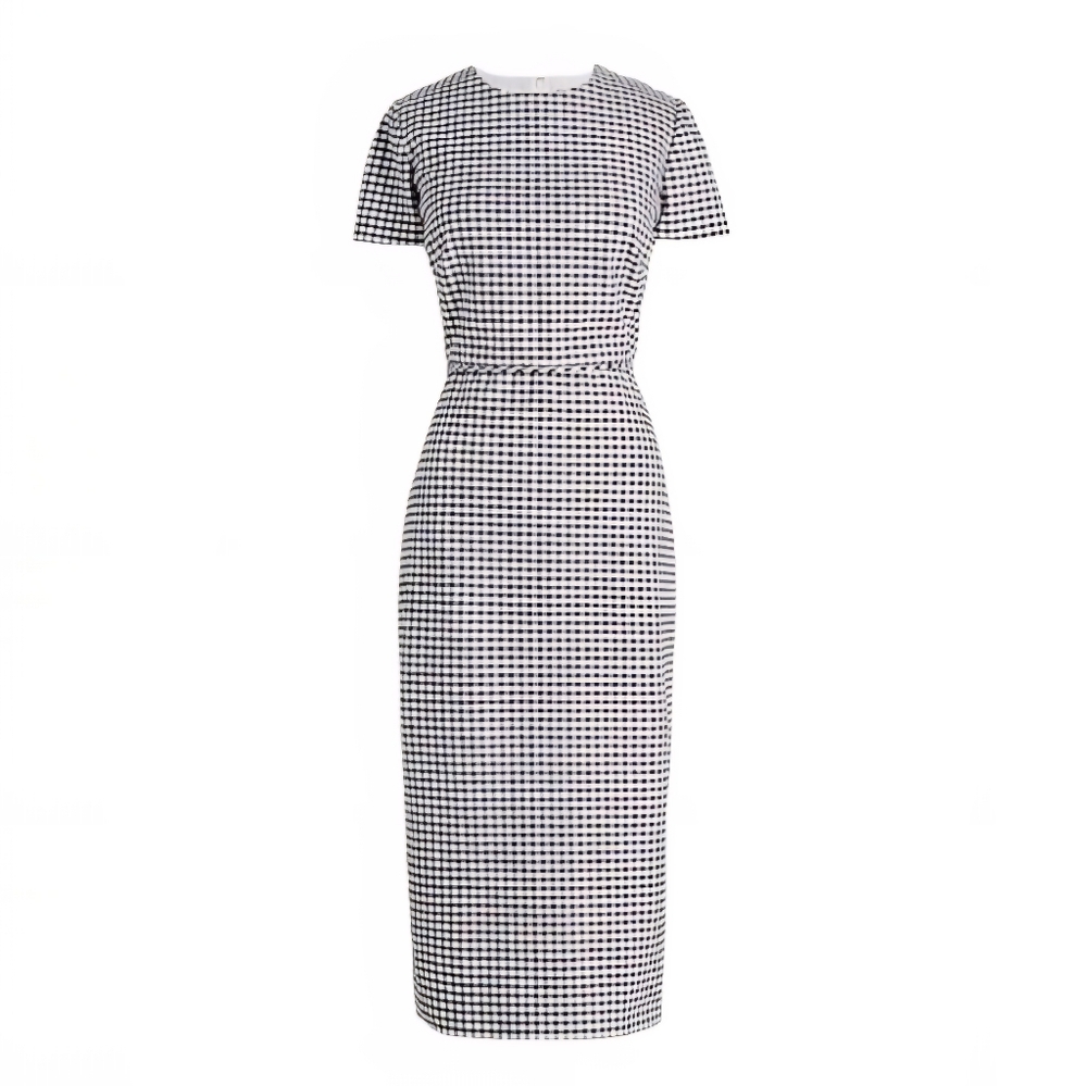 J. Crew Sheath Dress in Gingham Bi-stretch Cotton Black/White Lined size 0